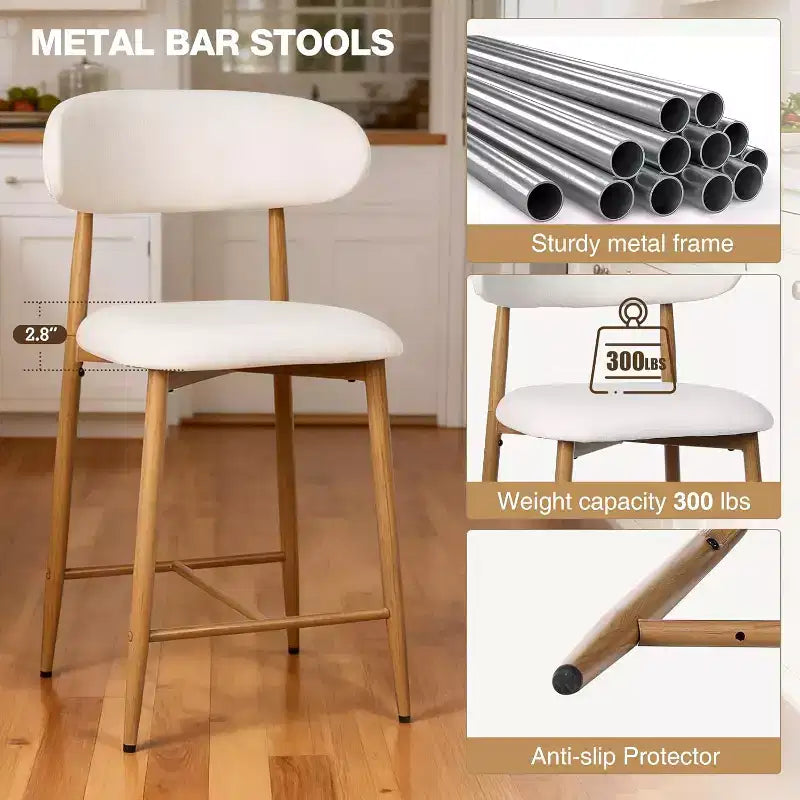 Tabouret de bar à hauteur de comptoir avec assise rembourrée et pieds en métal, chaise moderne de 26,3 pouces pour îlot de cuisine