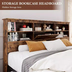 Eenpersoonsbedframe met opberghoofdbord, houten bedframe met 4 laden, boekenkast voor opbergruimte en kingsize platformbed met stevige metalen ondersteuning