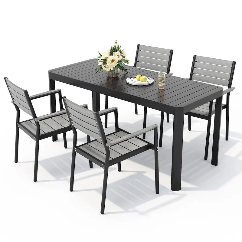 Ensemble de salle à manger de patio extérieur en aluminium de 5/7 pièces, chaises empilables et table extensible