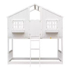 Letto a soppalco matrimoniale singolo a forma di casetta, letto rialzato in legno tipo casetta con scaletta e sponde di sicurezza per bambini