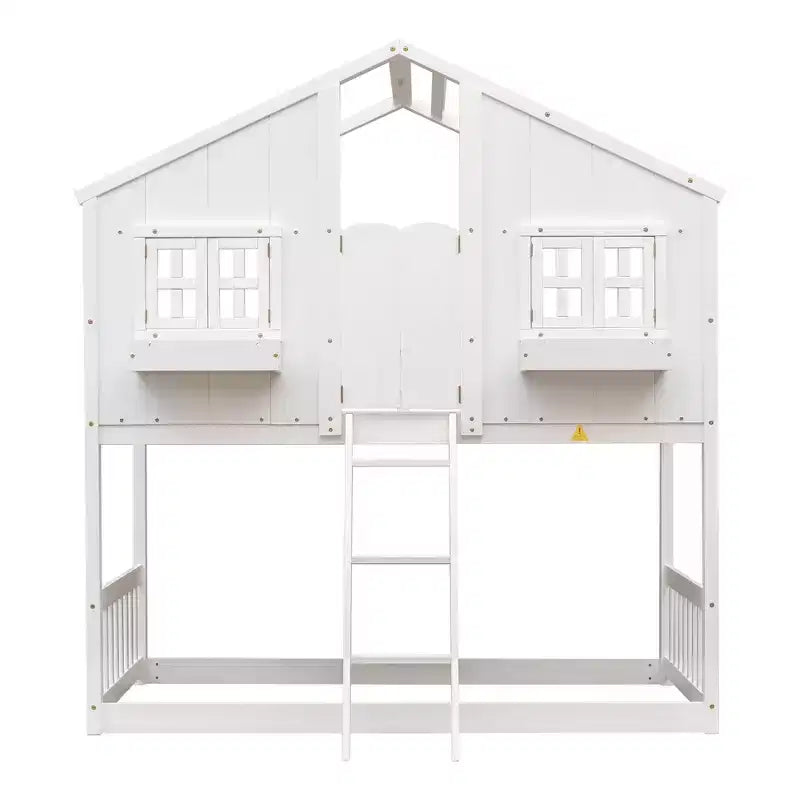 Letto a soppalco matrimoniale singolo a forma di casetta, letto rialzato in legno tipo casetta con scaletta e sponde di sicurezza per bambini