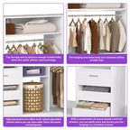 Ensemble Besiost de 3 éléments pour dressing d’angle avec étagères en colonne et tiroirs, organisateur de dressing autoportant avec tringles