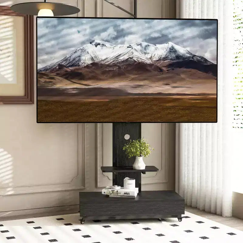 Meuble TV pour téléviseurs de 32 à 75 pouces, chariot TV mobile à hauteur réglable avec tiroir et roulettes pour le salon, la chambre et le bureau - ModernLuxe