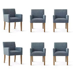 Ensemble de 6 chaises de salle à manger rembourrées avec accoudoirs, fauteuils modernes en lin avec pieds en bois, chaises d’appoint pour salle à manger et salon - Panipeachy