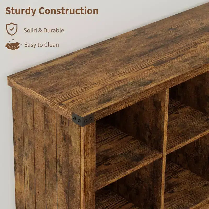 Libreria organizer con 8 scomparti, mobile orizzontale in stile rustico, libreria in legno da 62 pollici con vani portaoggetti per ingresso, libreria lunga e bassa per soggiorno