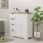 HOMCOM Mobiletto da bagno da pavimento con ripiano regolabile, mobile contenitore da bagno indipendente con 4 cassetti e 2 ante, bianco