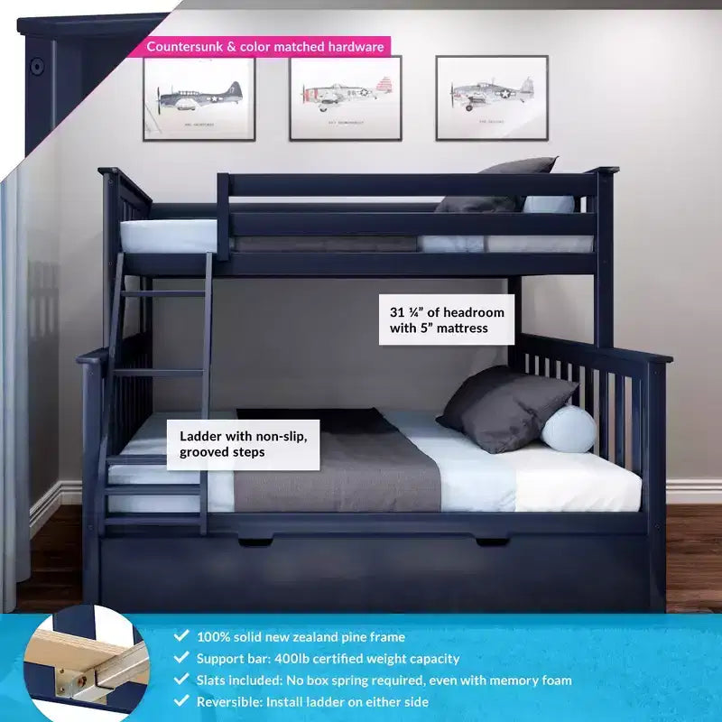 Max & Lily Etagenbett aus Massivholz, Einzelbett über Doppelbett mit ausziehbarem Stauraumbett und Leiter für Kinder