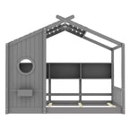 Cadre de lit plateforme en forme de maison, format une place et demie/double, lit cabane au sol pour tout-petit, lit Montessori pour enfant, lit maison de jeu avec étagère de rangement – ModernLuxe