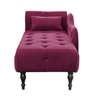 Chaise longue moderna da 60,6" in velluto con bottoni trapuntati, gambe in legno massello e borchie decorative