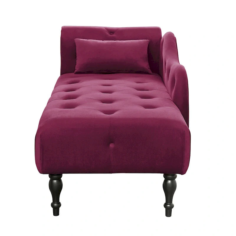Chaise longue moderna da 60,6" in velluto con bottoni trapuntati, gambe in legno massello e borchie decorative