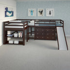 Double Twin L-Shaped Slide Loft Bedroom Set in Dark Cappuccino