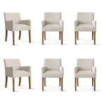 Ensemble de 6 chaises de salle à manger rembourrées avec accoudoirs, fauteuils modernes en lin avec pieds en bois, chaises d’appoint pour salle à manger et salon - Panipeachy