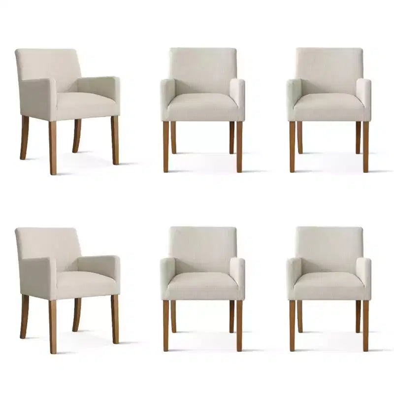 Ensemble de 6 chaises de salle à manger rembourrées avec accoudoirs, fauteuils modernes en lin avec pieds en bois, chaises d’appoint pour salle à manger et salon - Panipeachy