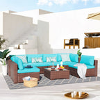 Ensemble de canapé modulaire d’extérieur rembourré en osier et acier, 7 pièces