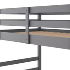 Low Bunk Bed , Wooden Floor Bunk Bed with Ladder, Bunk Bed with Full Guardrails