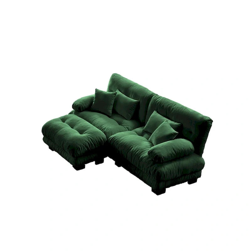 Canapé deux places modulable en L en chenille avec coussins lombaires