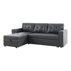 Divano componibile reversibile trasformabile con letto estraibile, chaise longue con contenitore nascosto e gambe resistenti