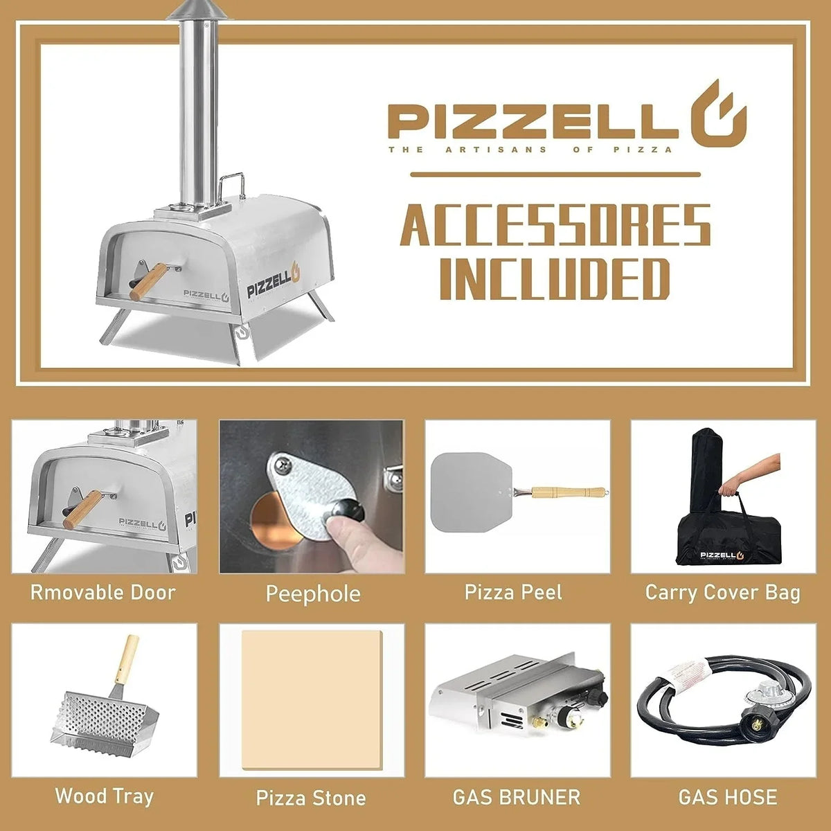 Four à pizza extérieur multicombustible, appareil à pizza cuite sur pierre avec brûleur à gaz et compartiment à bois – 12 pouces