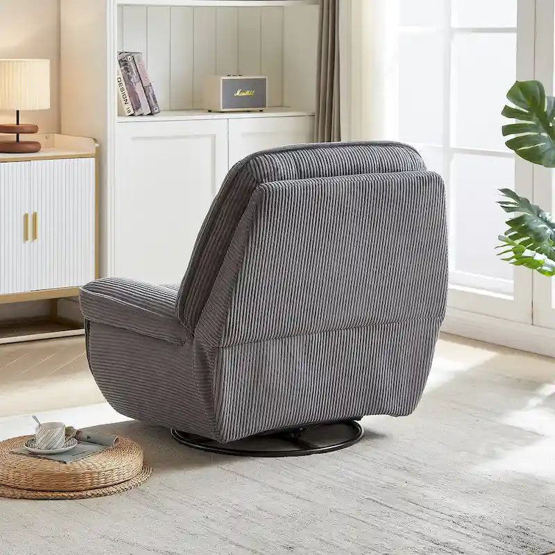 Drehbarer Cord-Sessel mit Gleitfunktion und Liegefunktion, Fußstütze für das Wohnzimmer