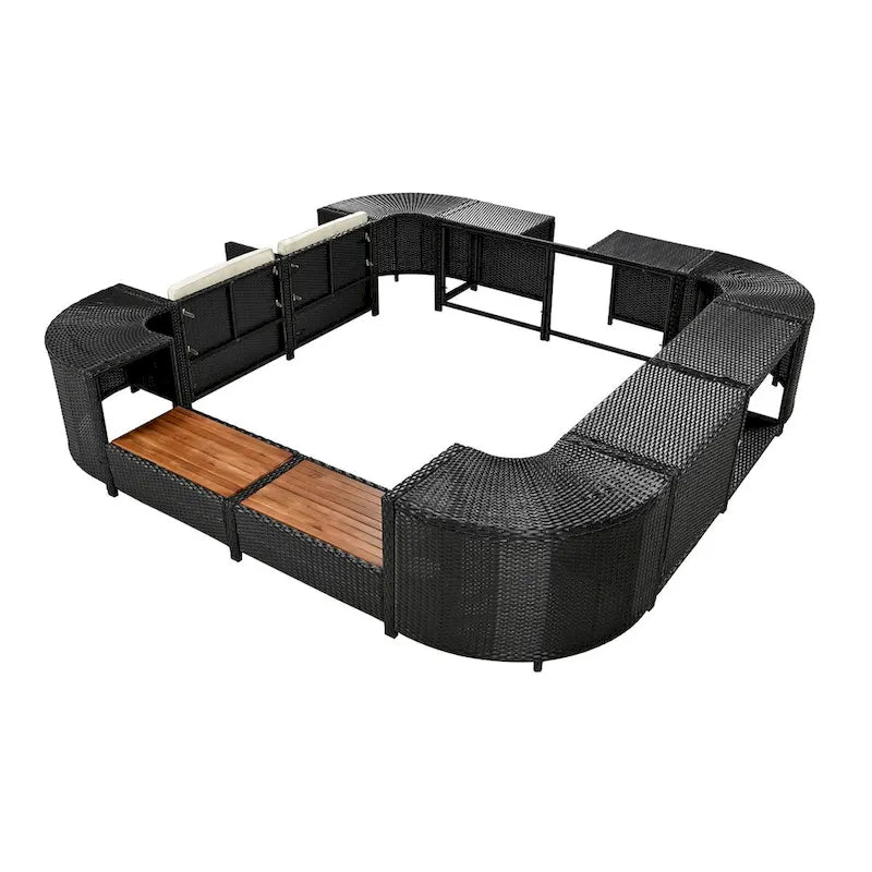 Ensemble de canapé d’angle d’extérieur en rotin, cadre quadrilatéral pour spa