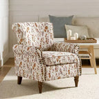 Araceli Traditional Wooden Upholstered Floral Armchair with Wingback and Nailhead Trim| ART OF LIVING DESIGNS