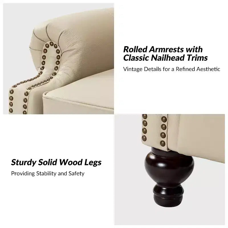 Set di 2 poltrone reclinabili moderne Elisabete con schienale ad ali in vera pelle e borchie decorative vintage per soggiorno e camera da letto| ART OF LIVING DESIGNS
