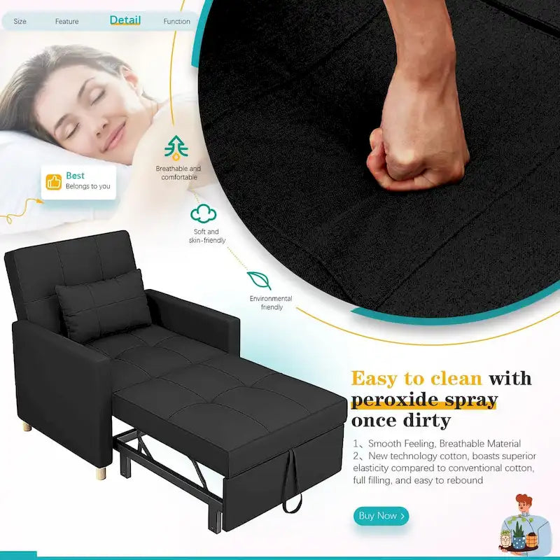 Poltrona divano letto 3 in 1 AECOJOY con cuscino e schienale convertibile