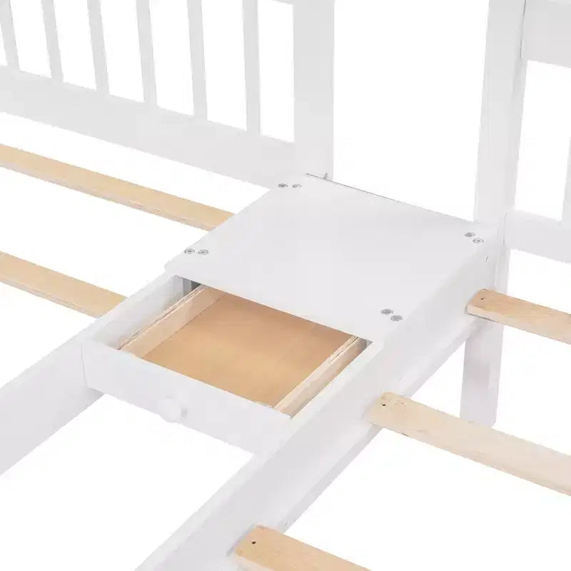 Lit superposé Whisen avec lit double au-dessus de deux lits une place, lit superposé triple en bois avec tiroirs et barrières de sécurité