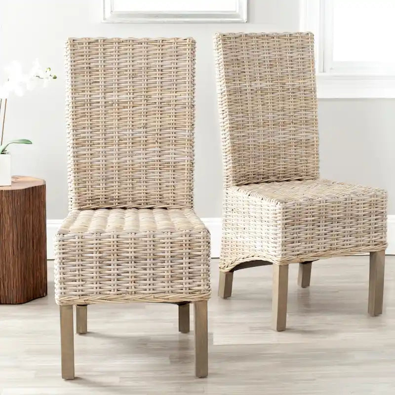 Ensemble de 2 chaises de salle à manger en osier naturel, 19 l x 22 p x 41 h, style bohème côtier