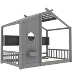 Cadre de lit plateforme en forme de maison, format une place et demie/double, lit cabane au sol pour tout-petit, lit Montessori pour enfant, lit maison de jeu avec étagère de rangement – ModernLuxe
