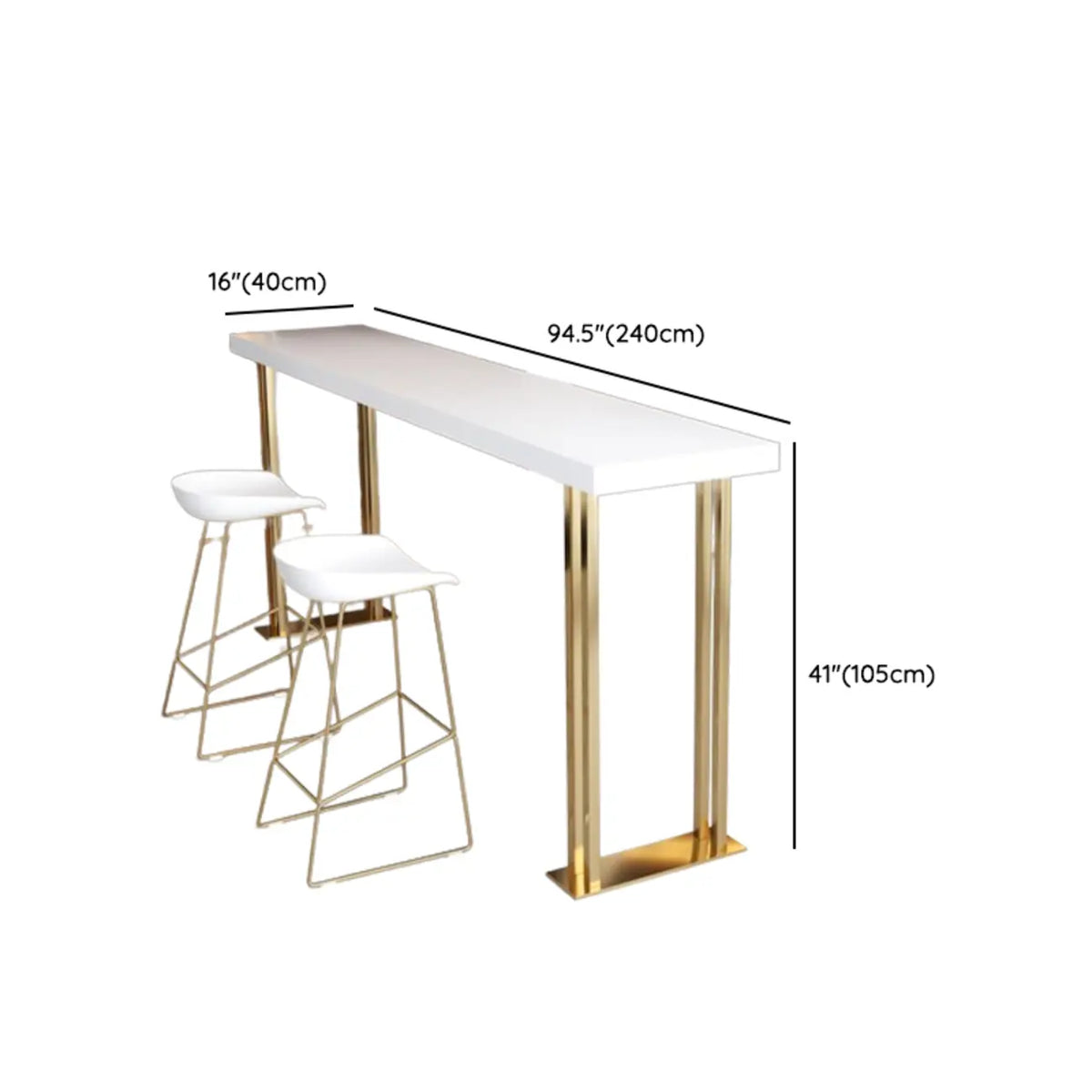Tavolo da bar rettangolare di lusso in legno con base dorata a slitta per sala da pranzo