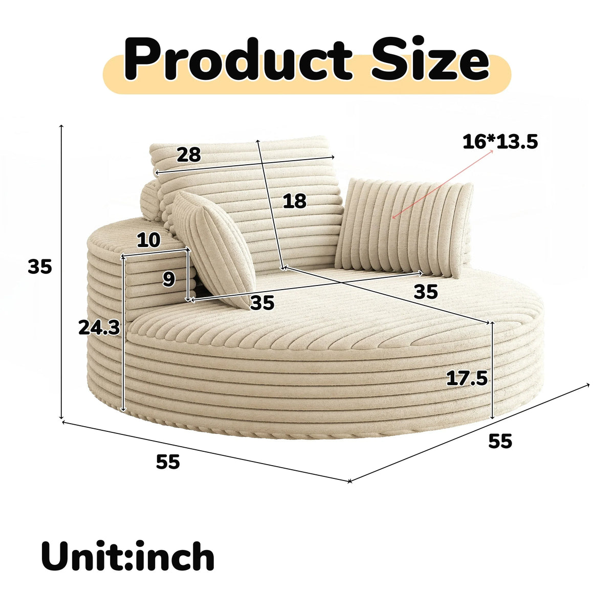 Fauteuil pivotant individuel en mousse et chenille côtelée