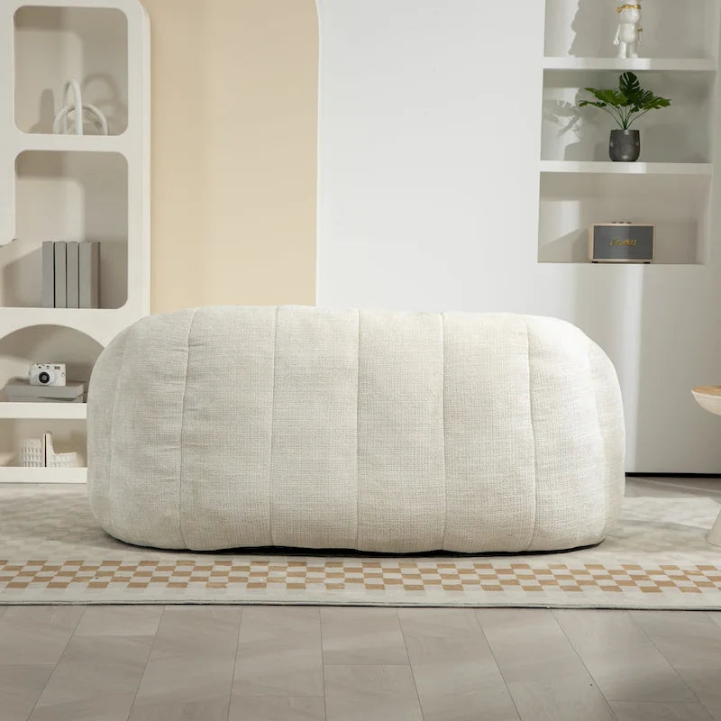 Fauteuil lounge blanc de 63,78 po, revêtu de chenille avec mousse haute densité