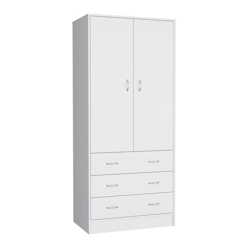 Armoire moderne à deux portes avec 3 tiroirs et 1 tringle pour chambre