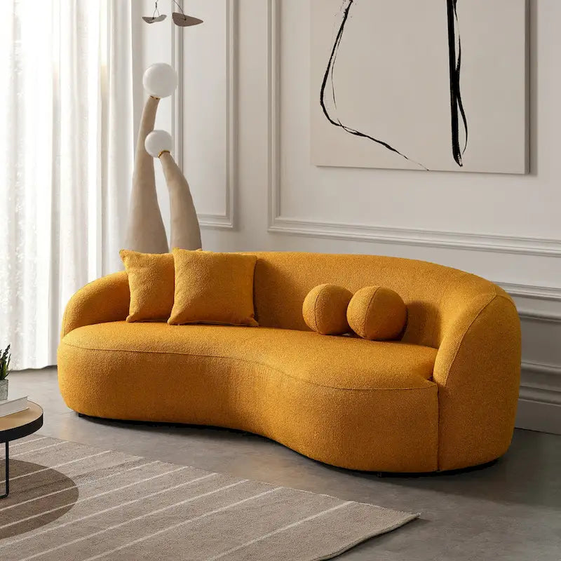 Divano curvo di lusso moderno in tessuto bouclé, stile Japandi, Blaine