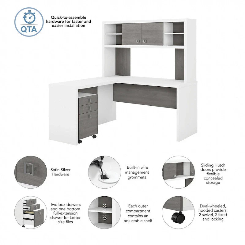Bureau d’angle Echo en L avec surmeuble et tiroirs