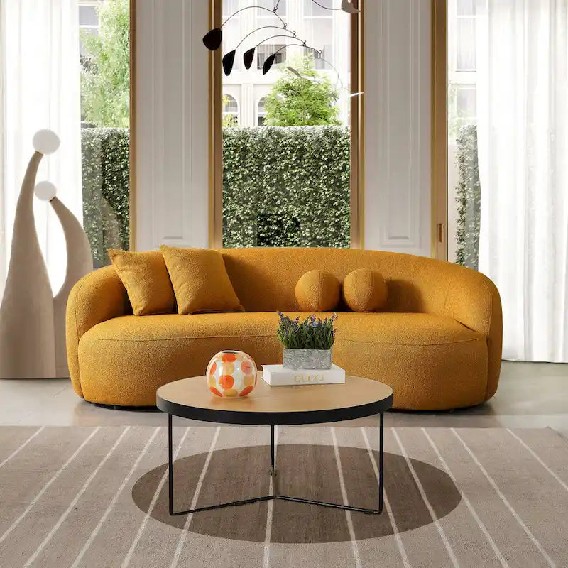 Divano curvo di lusso moderno in tessuto bouclé, stile Japandi, Blaine