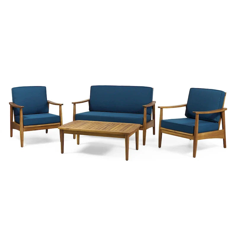Ensemble de salon extérieur Willowbrook en bois d’acacia pour 4 personnes, par Christopher Knight Home