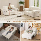 Dyonery 3-in-1 Convertible Sofa Bed, Pull Out Sleeper Sofa with Side Pocket & Adjustable Backrest, Tool-Free Assembly, Folding Loveseat