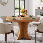 Lantine 47.24-Inch Round Dining Table for 4-6, Farmhouse Kitchen Table with Pedestal Base, Small Dinner Table for Dining Room, Living Room, Brown