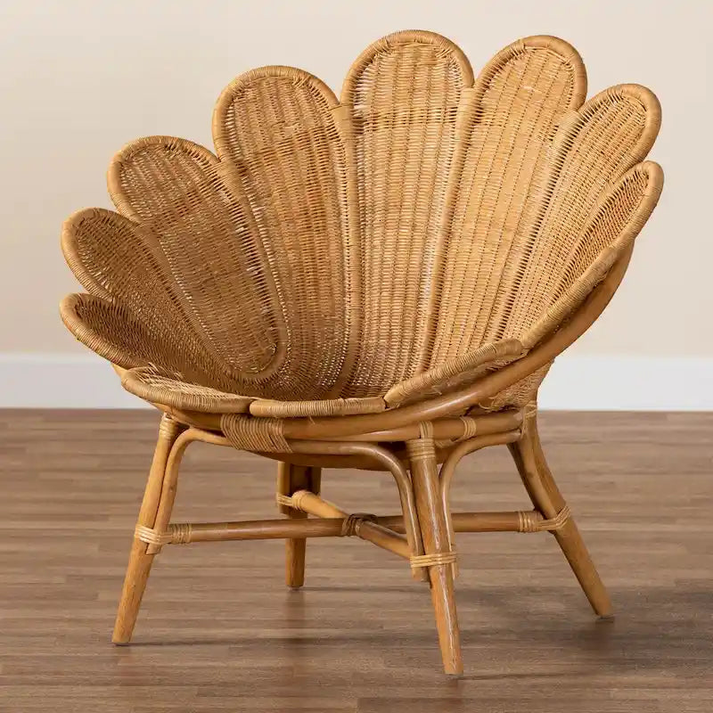 Fauteuil d’appoint fleuri Blossom bohème en rotin couleur miel