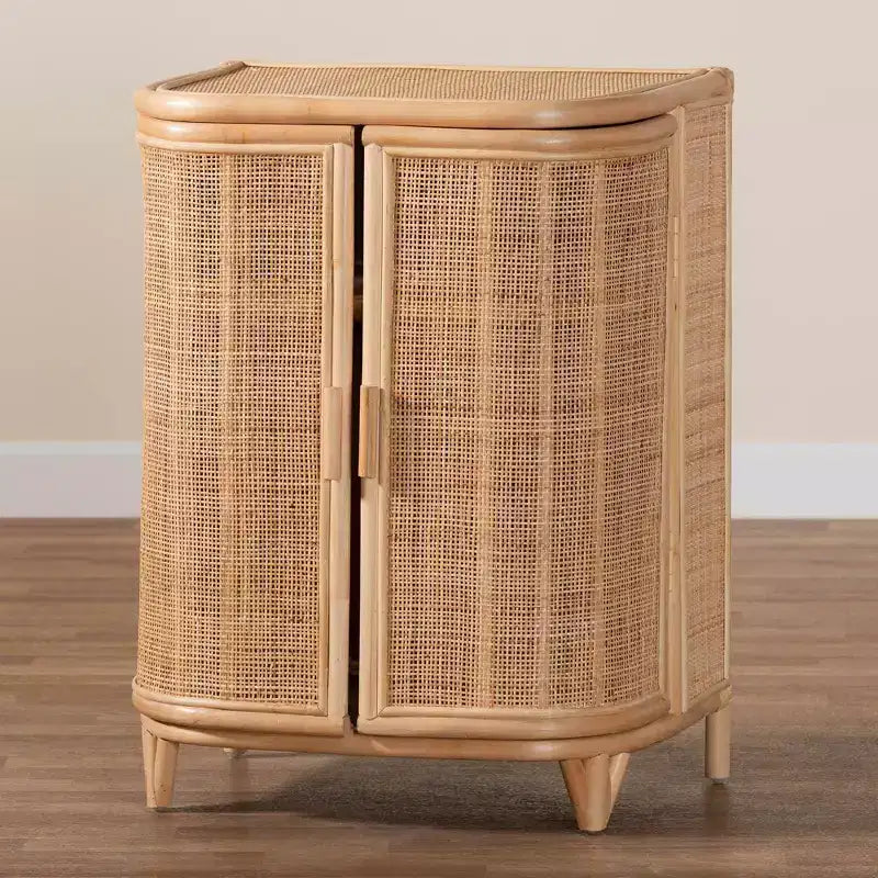 Mobile contenitore in rattan naturale bali & pari Yanka, naturale: lavorato a mano, 2 ripiani, design bohémien