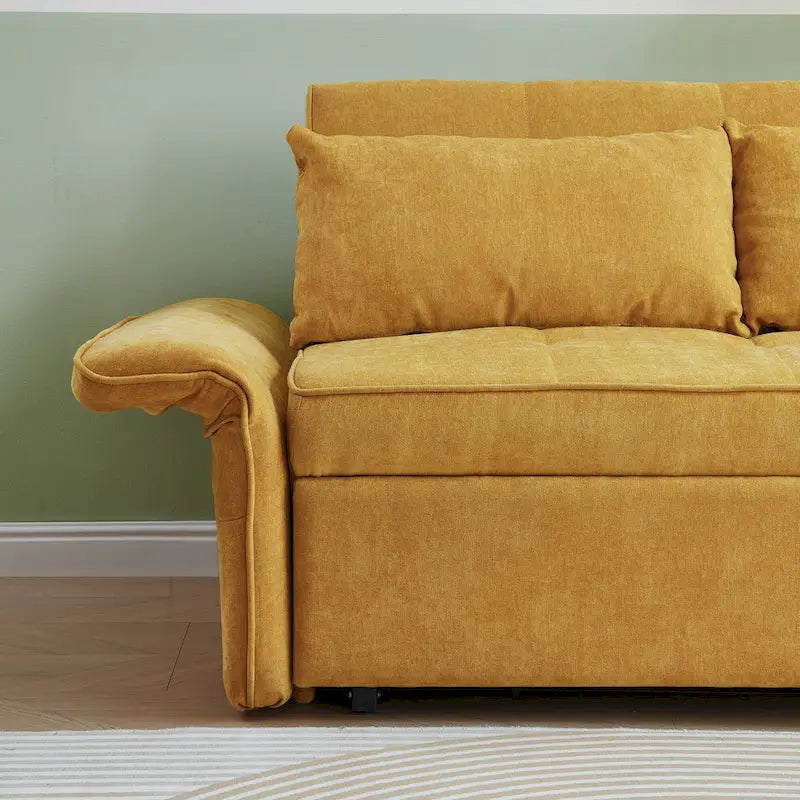 Canapé-lit escamotable en tissu chenille jaune - 39.00 x 53.50 x 31.50