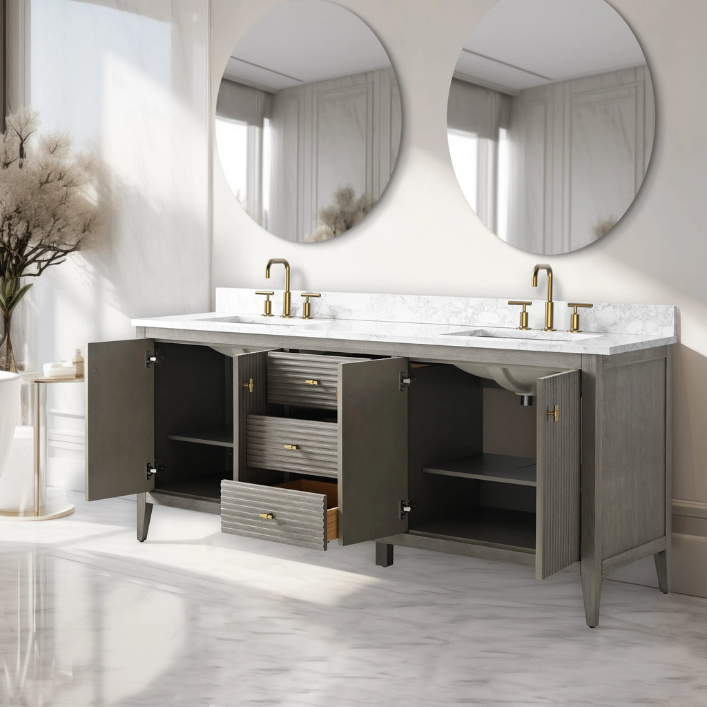 Meuble-lavabo Vanity Art 72 à double vasque avec plateau en marbre reconstitué