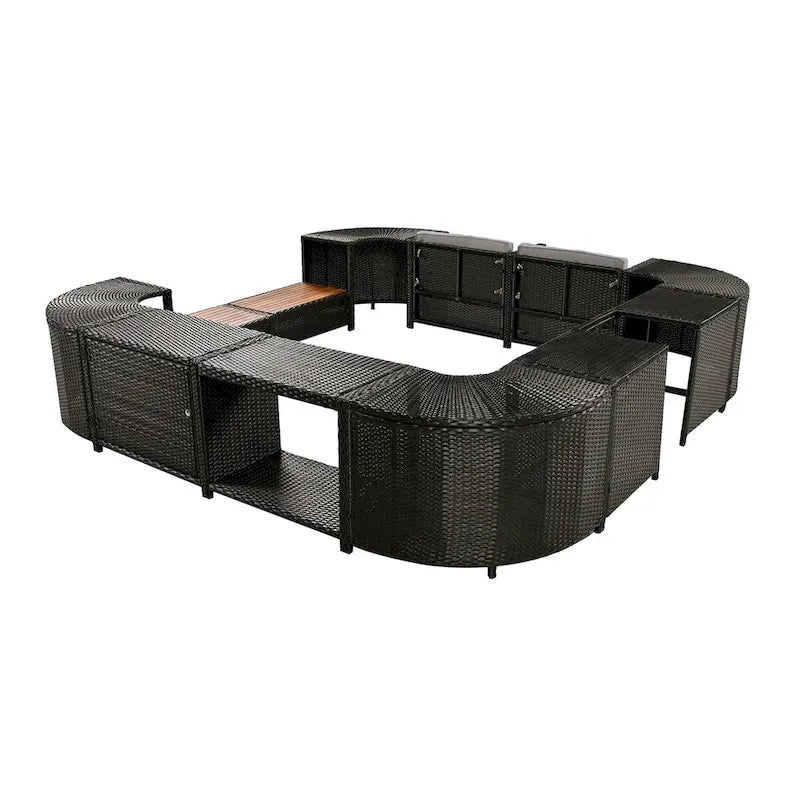 Ensemble de canapé d’angle d’extérieur en rotin, cadre quadrilatéral pour spa