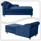 French Elegant Velvet Upholstered Storage Chaise Lounge Chair with a Pillow