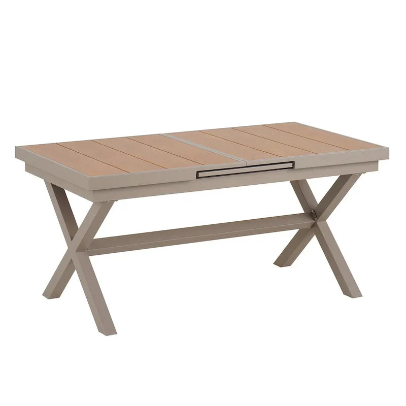 Set da pranzo da esterno estensibile da 7 pezzi con tavolo estensibile e 6 sedie con braccioli