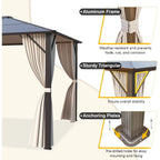 EROMMY Hardtop Gazebo,Outdoor Pergola with Double Roof & Netting & Curtains,Heavy Duty Canopy for Patio, Backyard, Pool party