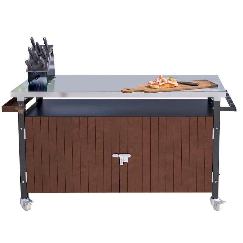 Chariot de barbecue extérieur avec plateau en acier inoxydable (tabouret non inclus)