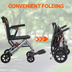 Fauteuil roulant de transport pour personnes âgées ultraléger, pliable et portable, avec frein à main verrouillable et accoudoirs relevables amovibles